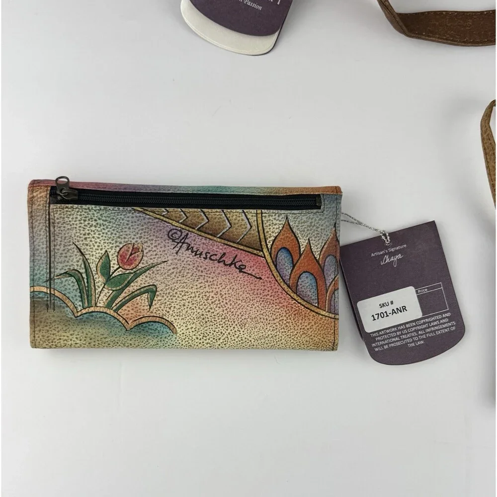 Anuschka Leather Handpainted Butterfly Floral Purse Handbag/Wristlet/Wallet NEW